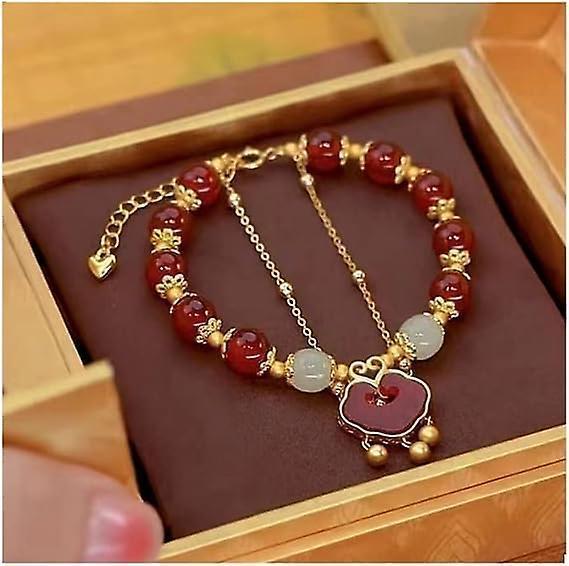Year of the Rabbit Red Agate and Jade Charm Bracelet