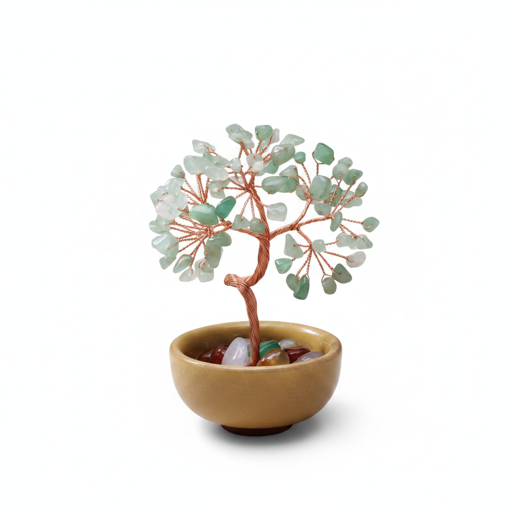 Green Aventurine Crystal Money Tree with Agate Base