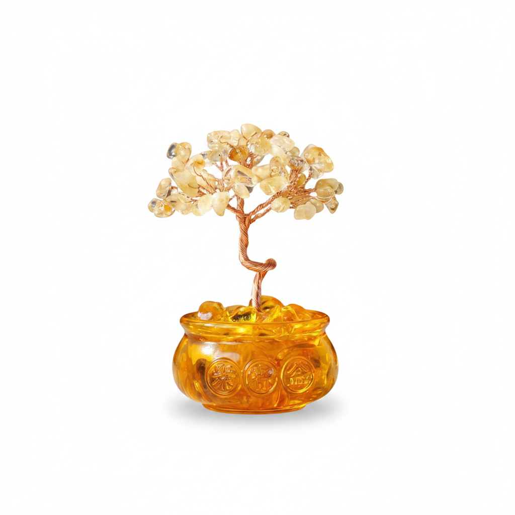 Yellow Crystal Money Tree with Fortune Basin