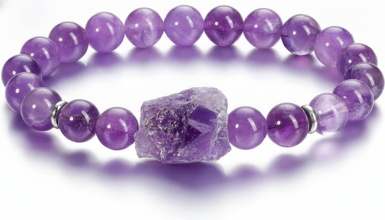 Amethyst & Clear Quartz Intention Bracelet, 8mm