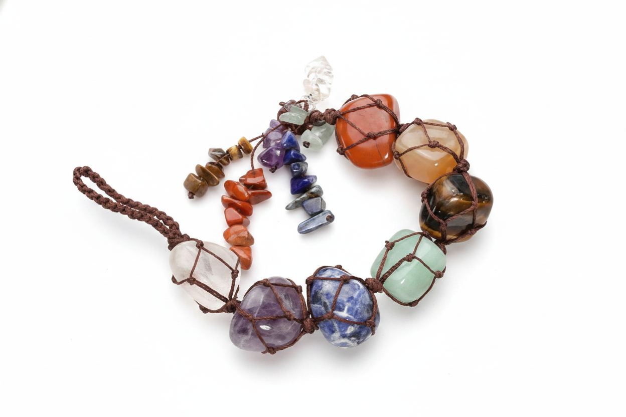 Seven Chakra Tumbled Stone Macrame Hanging
