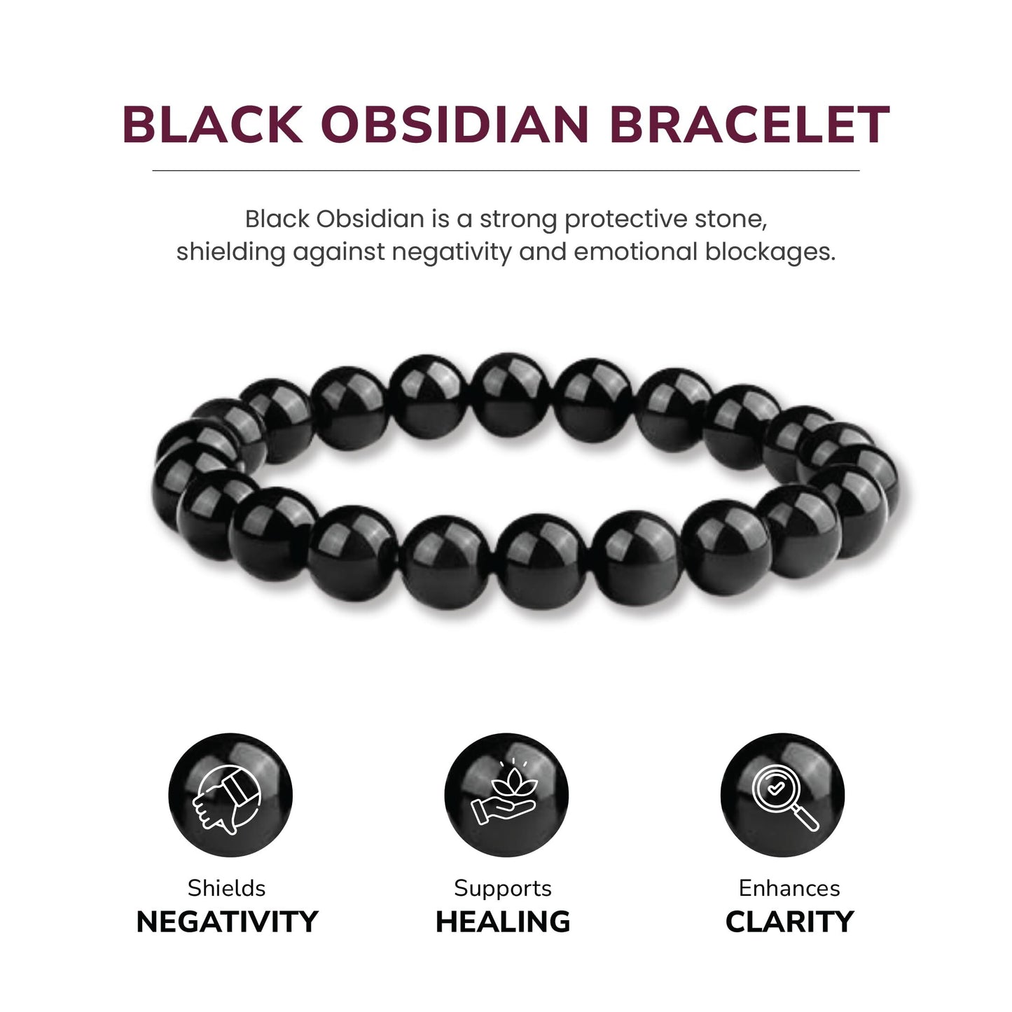 Obsidian Intention Bracelet, 12mm