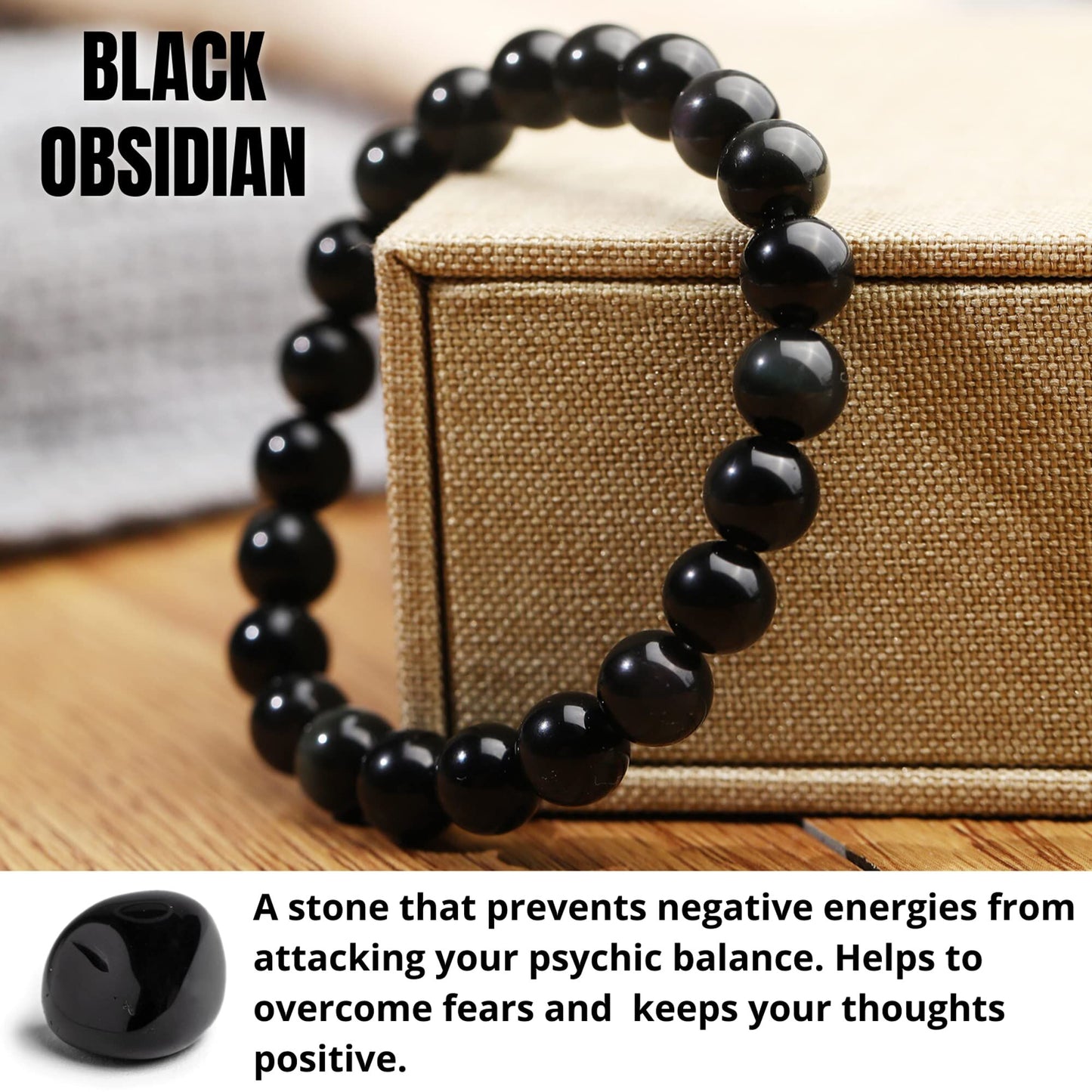 Obsidian Intention Bracelet, 16mm