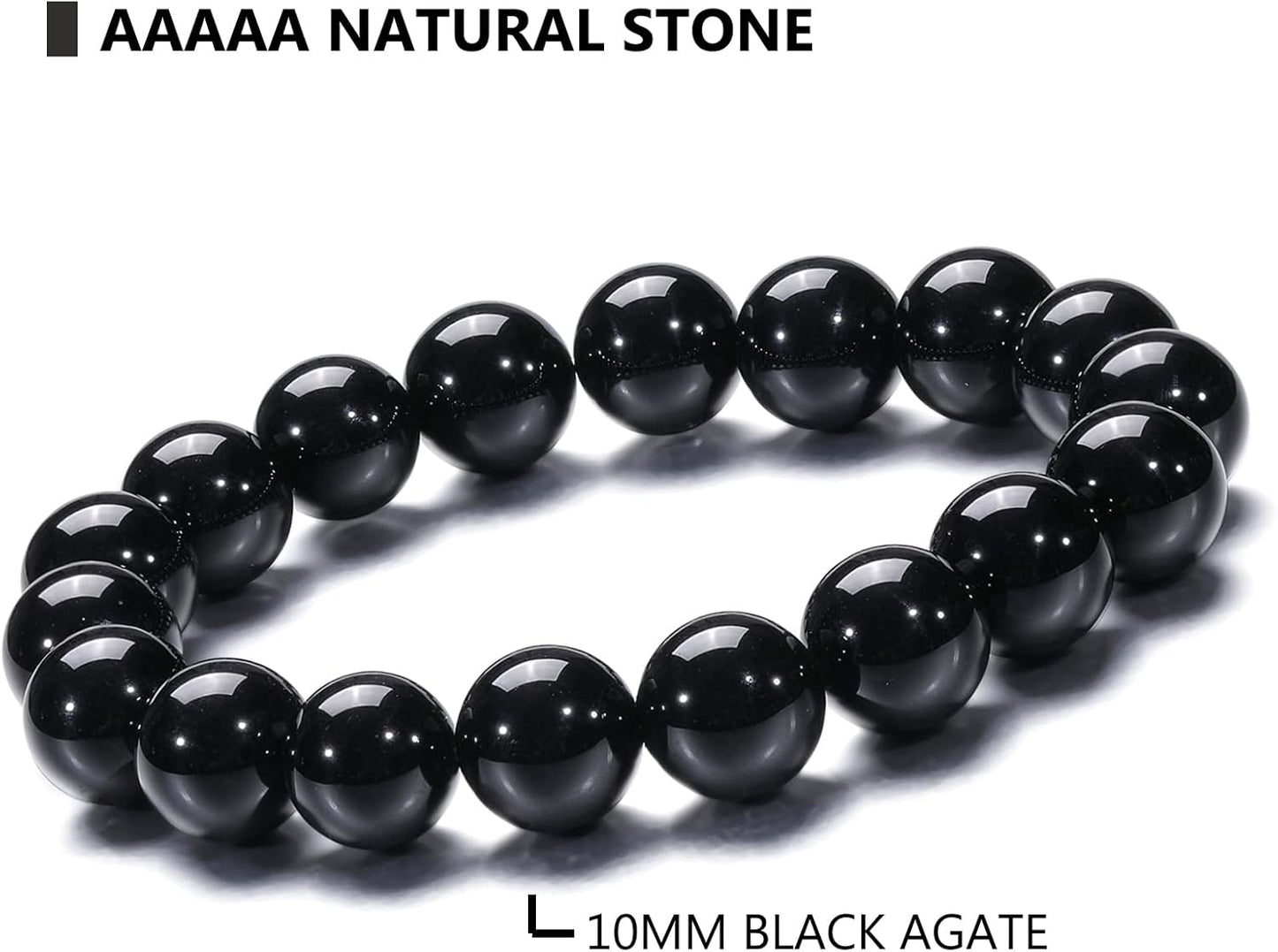 Black Onyx & Agate Intention Bracelet, 10-12mm
