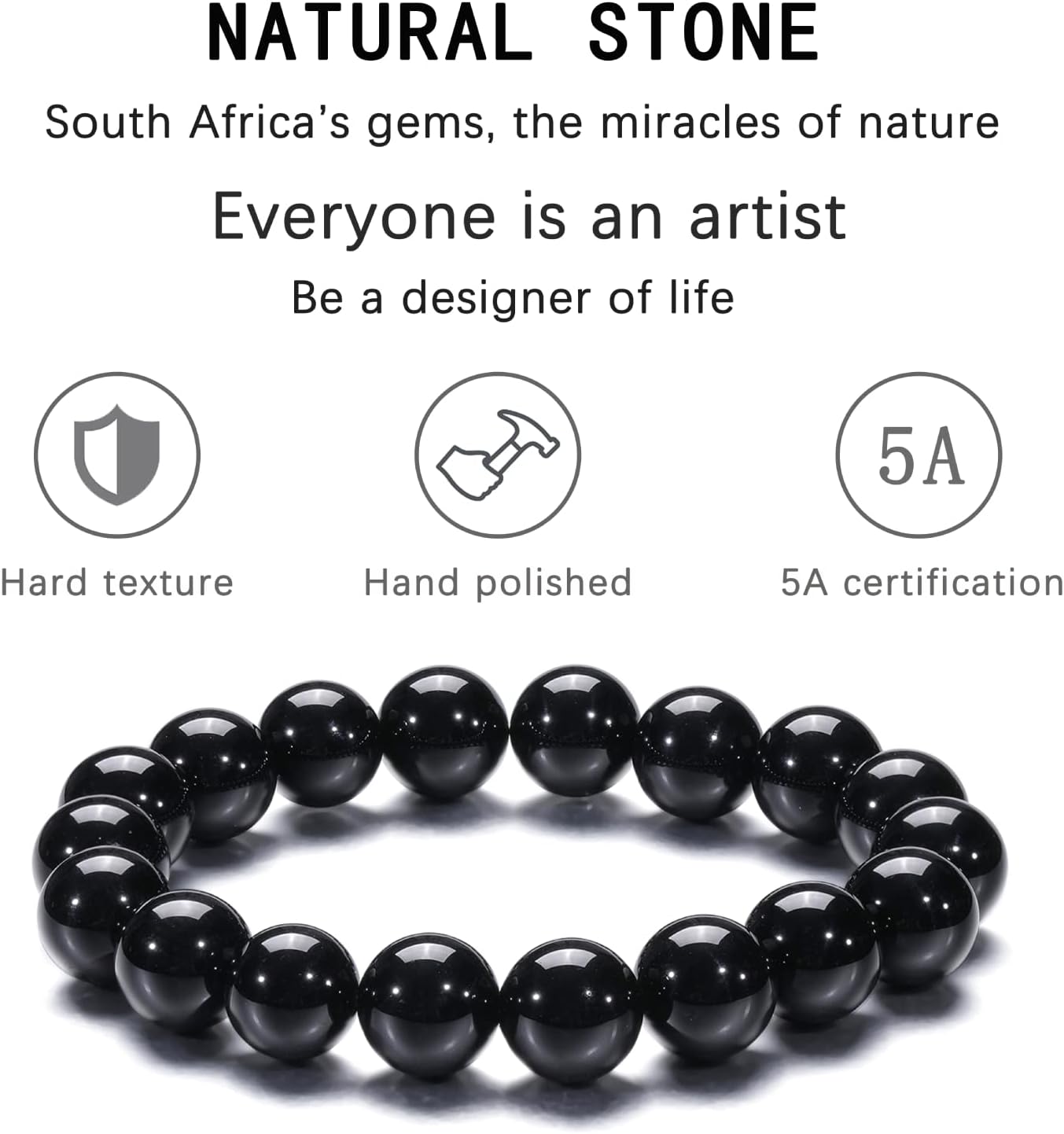 Black Onyx & Agate Intention Bracelet, 10-12mm