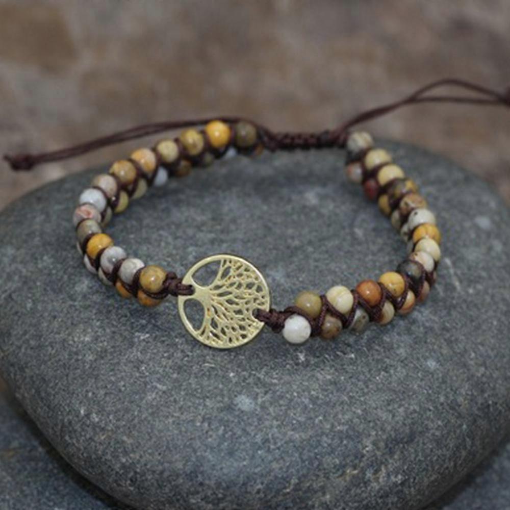 Indian Agate Tree of Life Double Bracelet