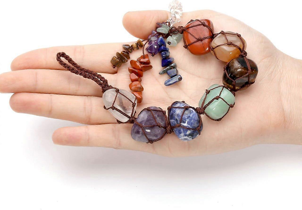 Seven Chakra Tumbled Stone Macrame Hanging