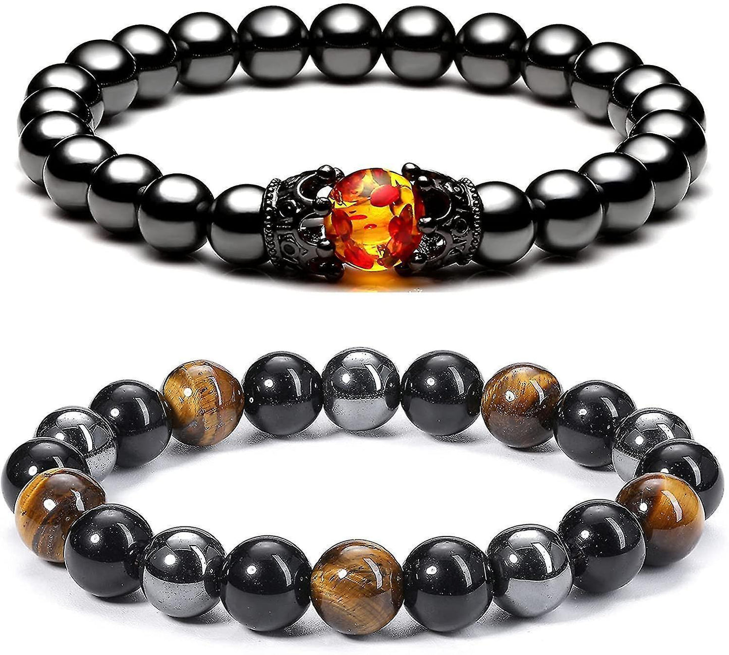 Hematite and Tiger Eye Bracelet Set, 10mm