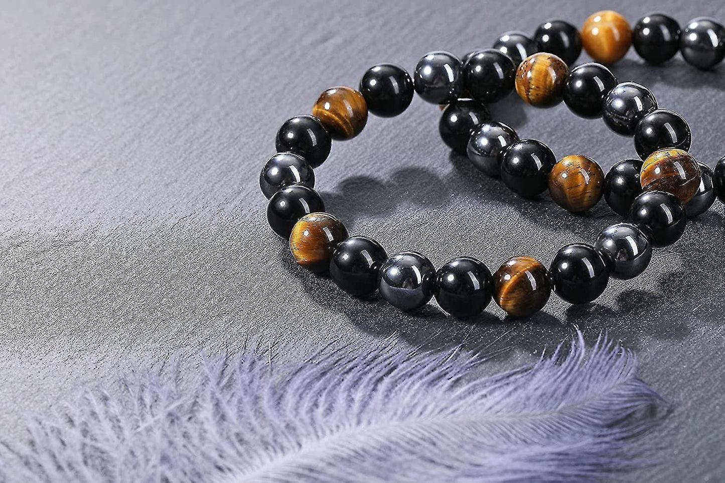 Hematite and Tiger Eye Bracelet Set, 10mm