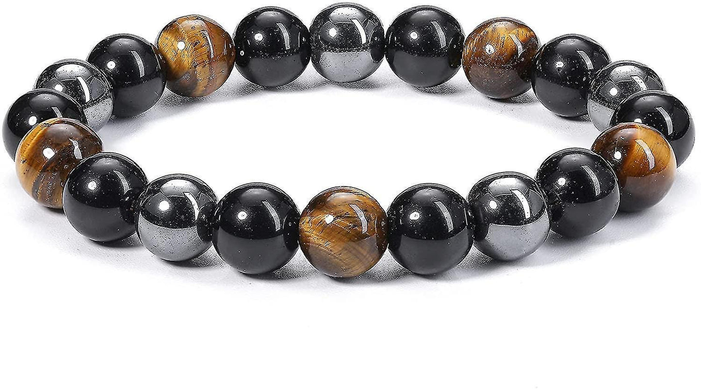 Hematite and Tiger Eye Bracelet Set, 10mm