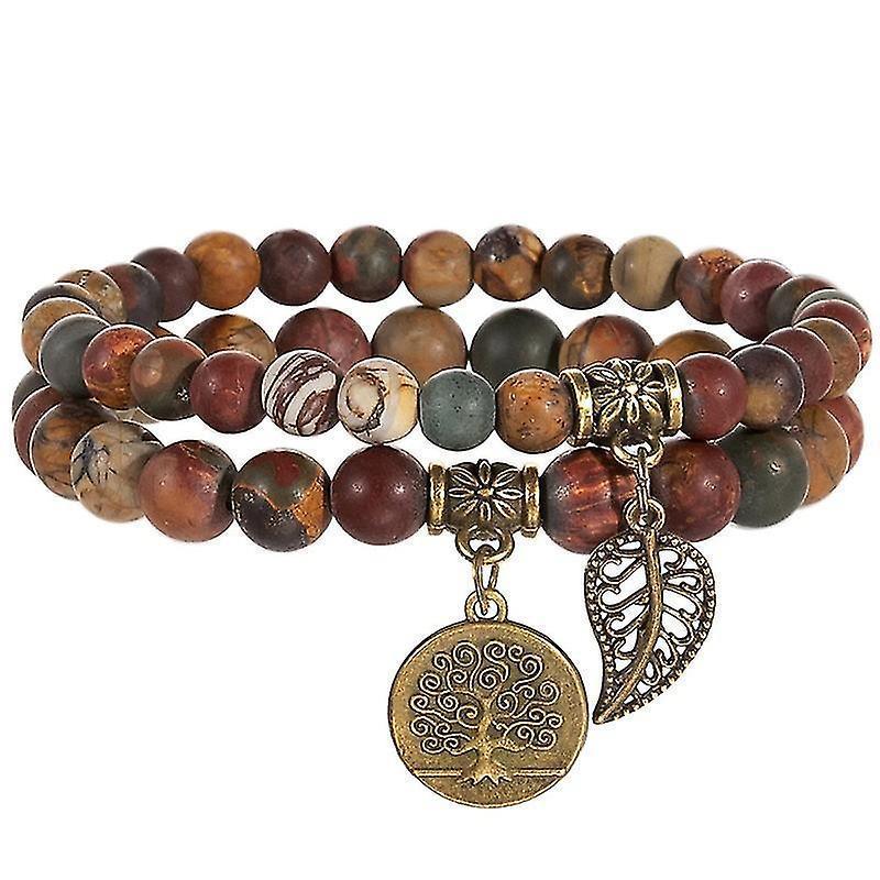 Brown Agate Tree of Life Double Bracelet