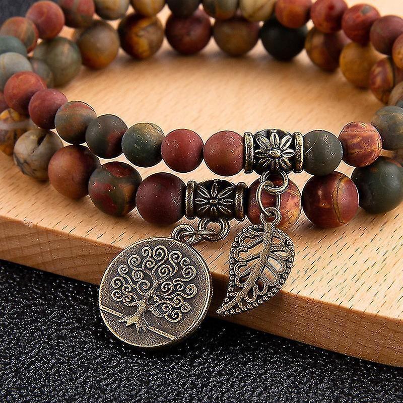 Brown Agate Tree of Life Double Bracelet