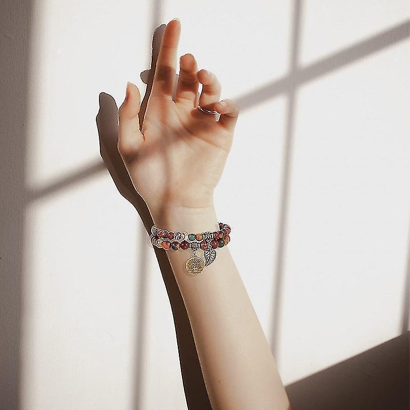 Brown Agate Tree of Life Double Bracelet