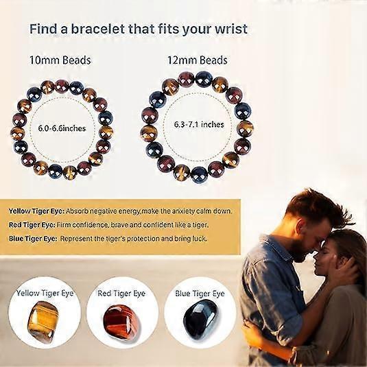 Tri-Colour Tiger Eye Beaded Bracelet, 12mm