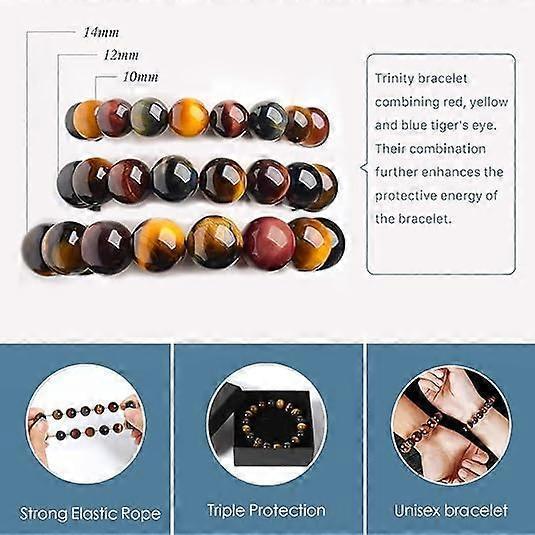 Tri-Colour Tiger Eye Beaded Bracelet, 12mm