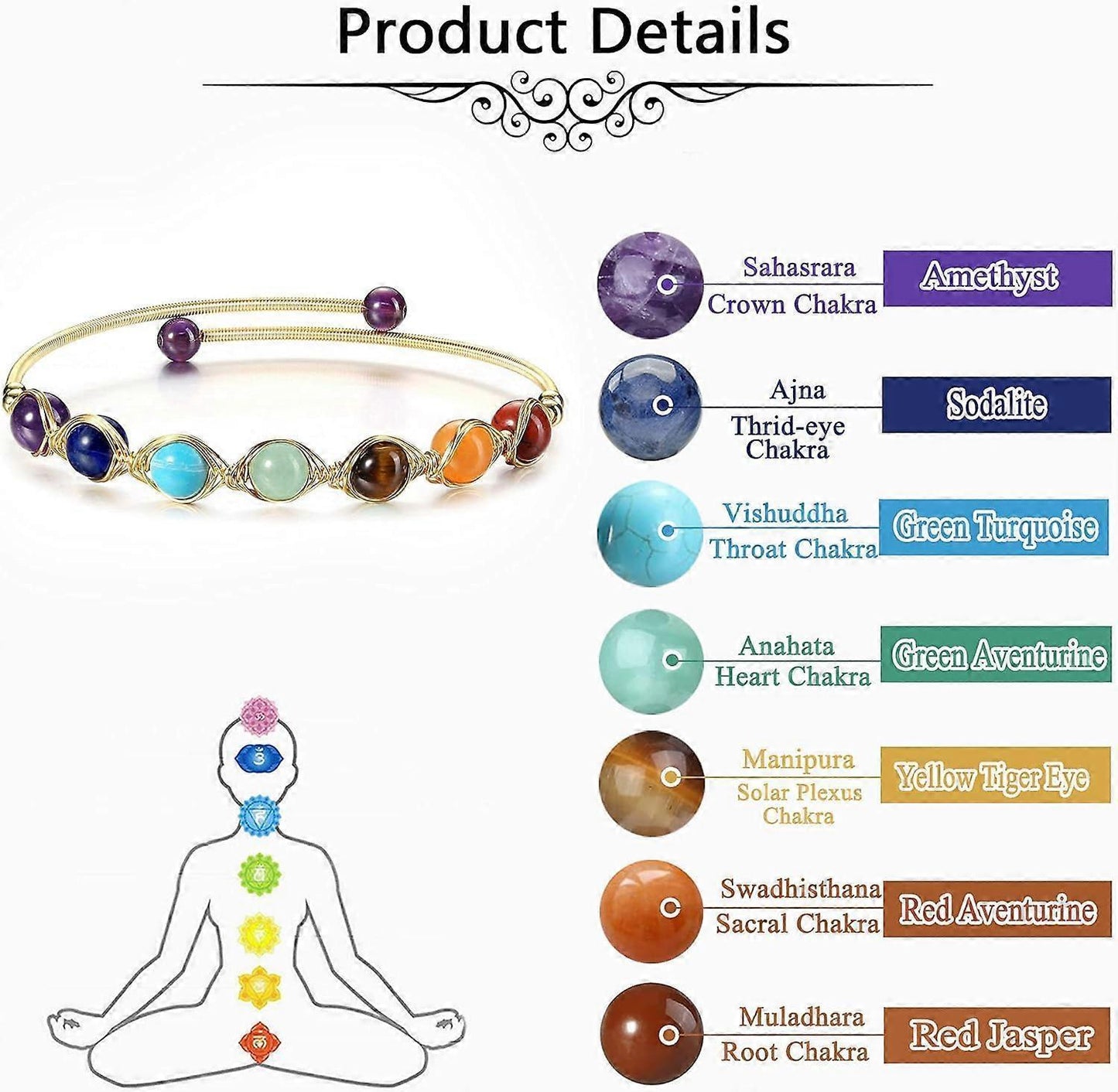 7 Chakra Intention Bracelet, Gold