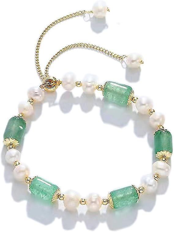 Green Aventurine and Freshwater Pearl Adjustable Bracelet