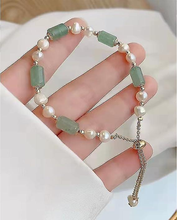 Green Aventurine and Freshwater Pearl Adjustable Bracelet