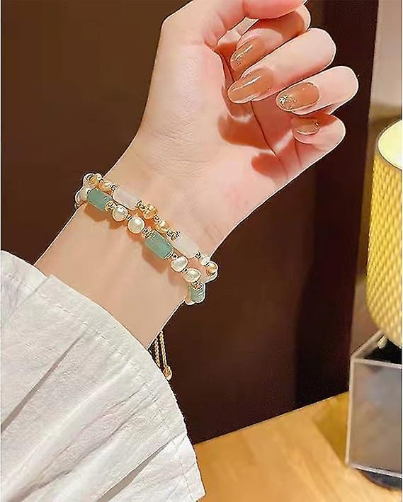 Green Aventurine and Freshwater Pearl Adjustable Bracelet