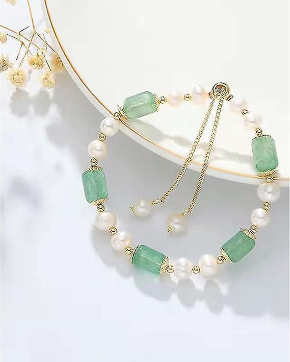 Green Aventurine and Freshwater Pearl Adjustable Bracelet