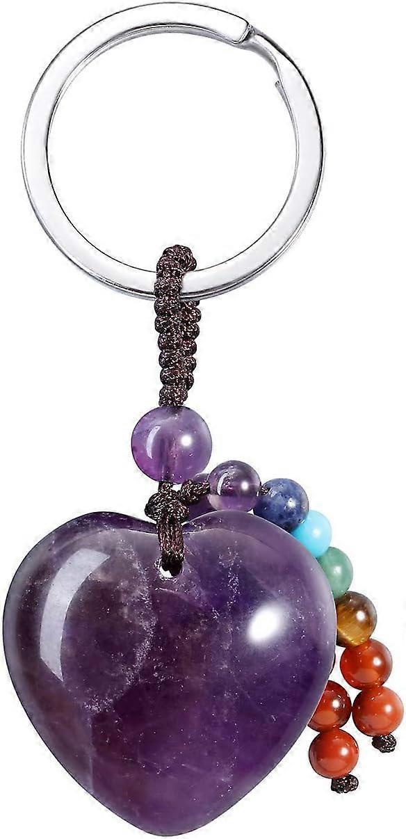 Amethyst Heart 7 Chakra Keychain
