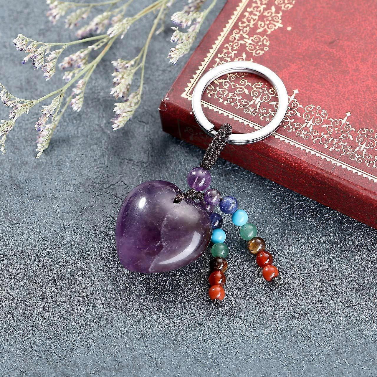 Amethyst Heart 7 Chakra Keychain