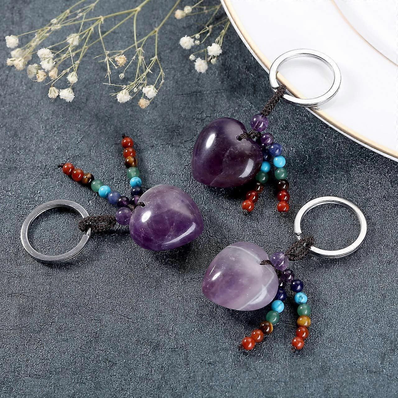 Amethyst Heart 7 Chakra Keychain