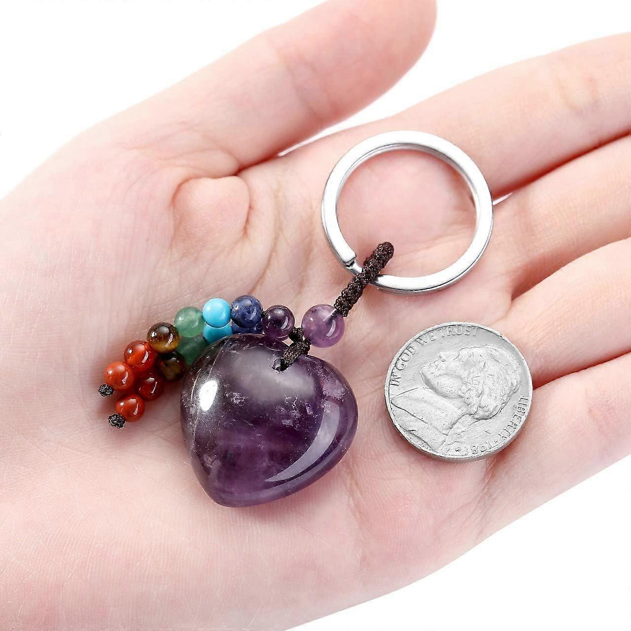 Amethyst Heart 7 Chakra Keychain