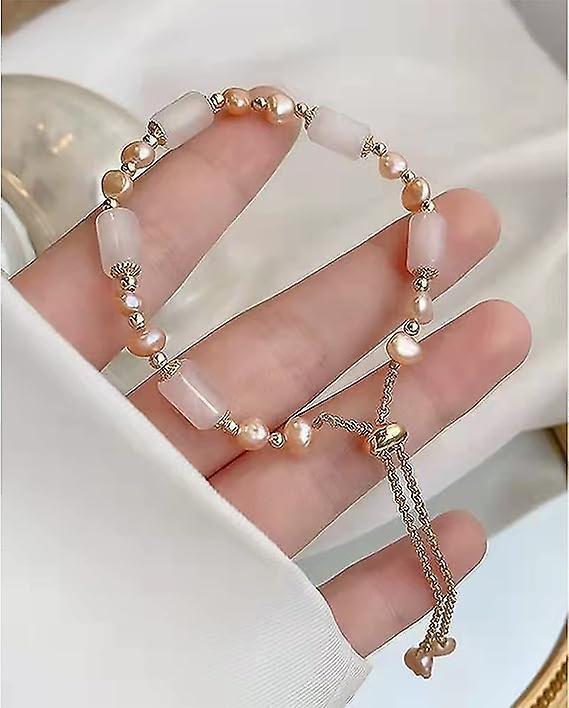 Rose Quartz and Freshwater Pearl Adjustable Bracelet