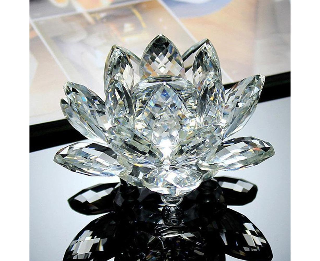 Crystal Lotus Flower Figurine, Red