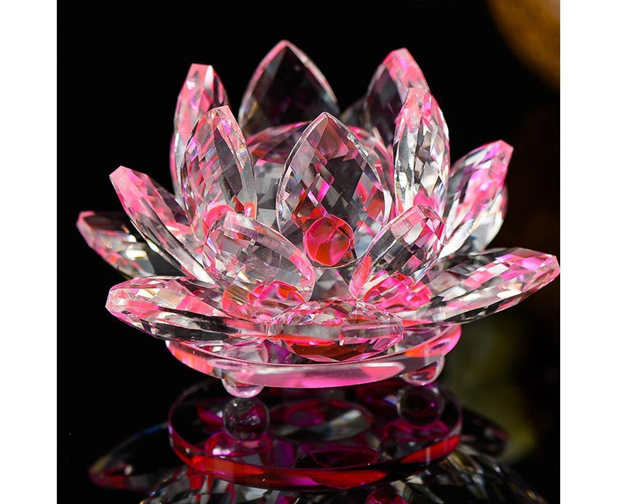 Crystal Lotus Flower Figurine, Red