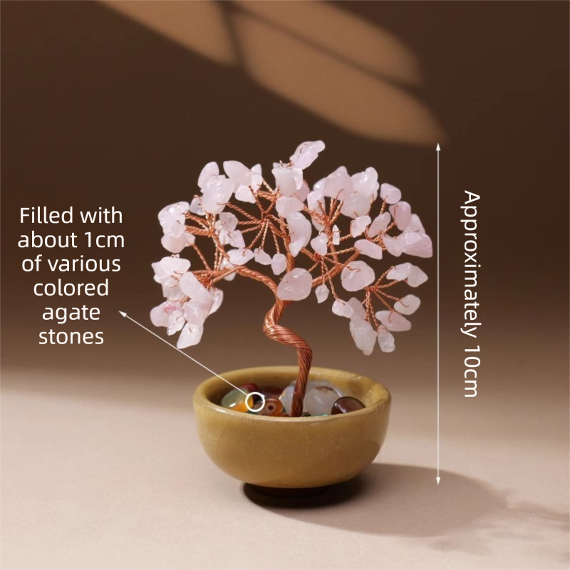 Rose Quartz Crystal Money Tree with Agate Base