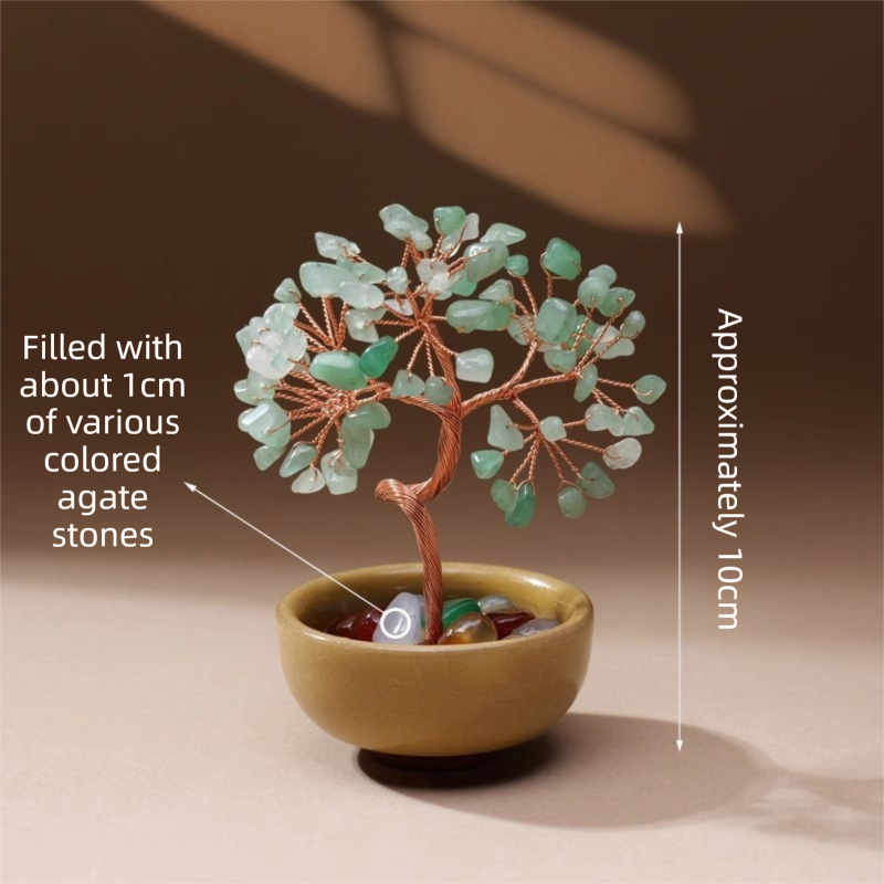 Green Aventurine Crystal Money Tree with Agate Base