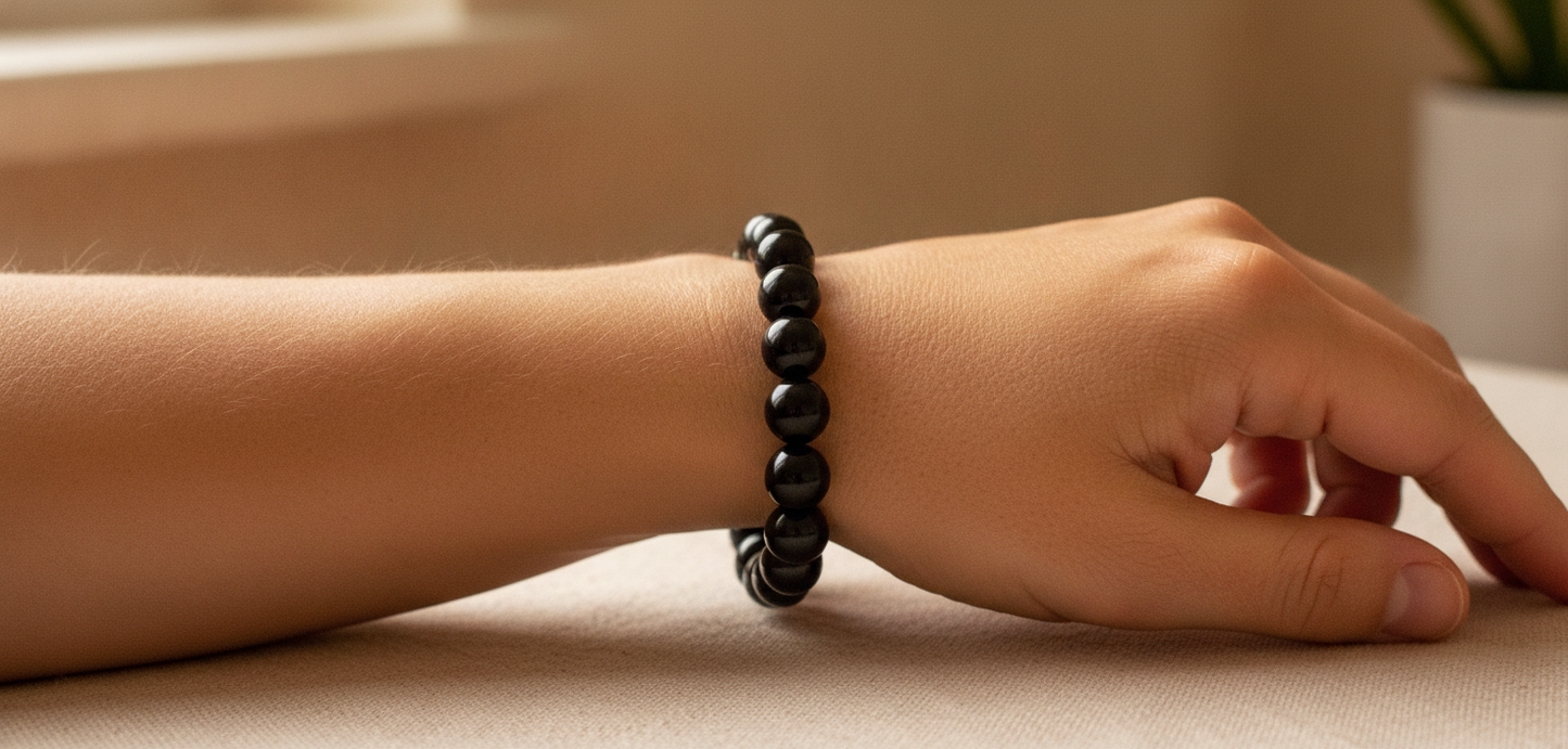 Black Onyx & Agate Intention Bracelet, 10-12mm