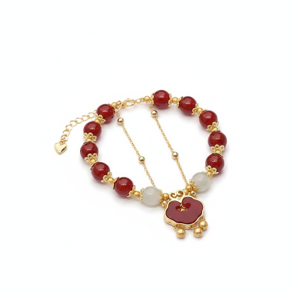 Year of the Rabbit Red Agate and Jade Charm Bracelet