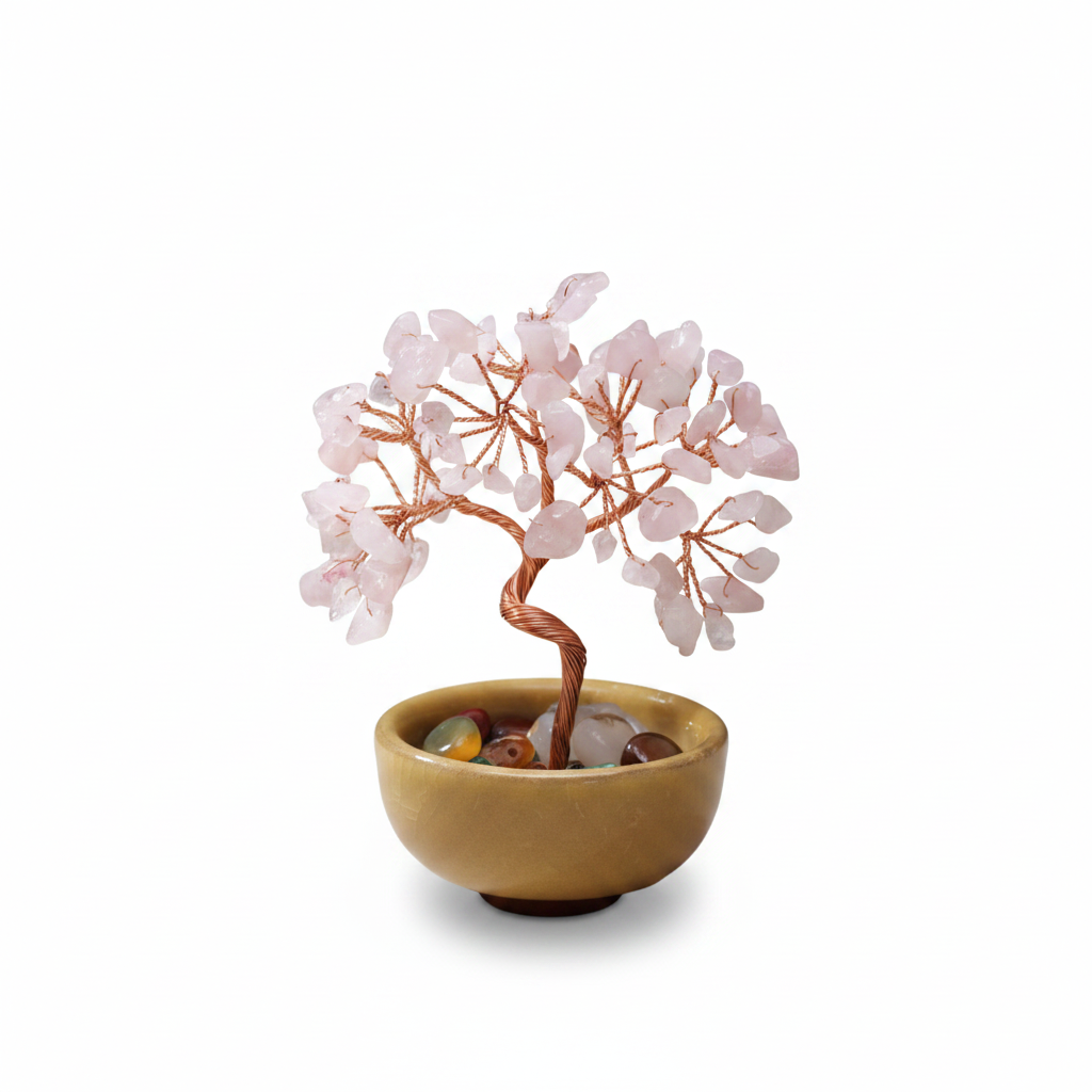 Rose Quartz Crystal Money Tree with Agate Base